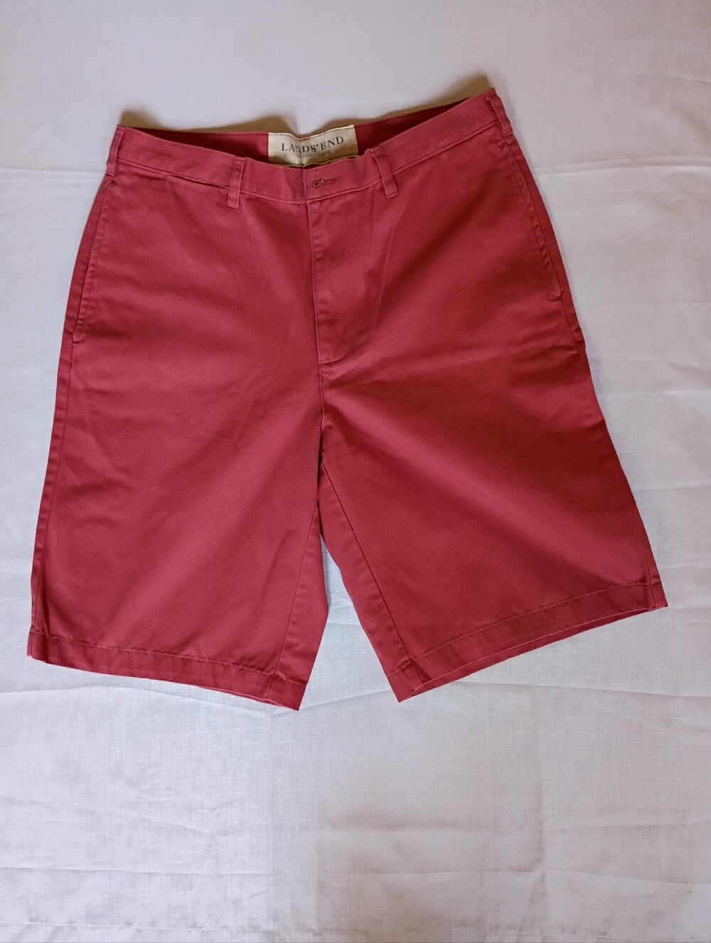 Lands' End Men's Coral-Red Flat Front Chino  Shorts Size 32
